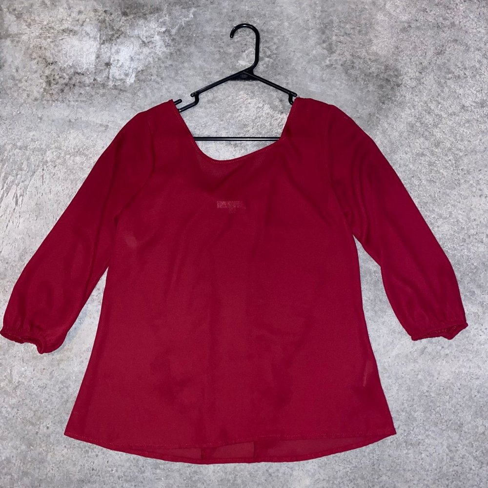 Burgundy bow blouse